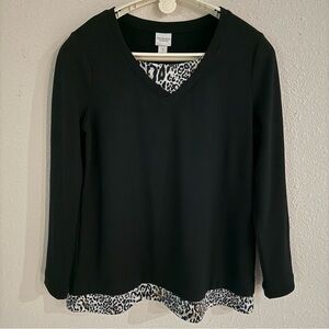 Weekends by Chico’s Layer Look Top Black with Animal Print Size 8 (Chico’s 1)